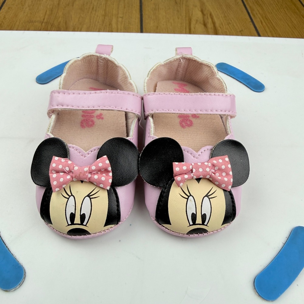 Disney Minnie Mouse Baby Girl Pink Crib Shoes Mary Jane Bow 6-9 Months